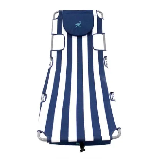 Ostrich Backpack Chaise Folding Lounge Chair w/4 Adjustable Position, Carrying Straps, Side Pocket and Storage Bag, Navy Stripe (3 Pack) image {3}