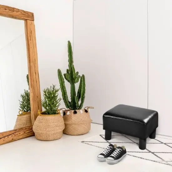 Costway PU Leather Ottoman Rectangular Footrest Small Stool w/ Padded Seat White/Black/Red image {5}