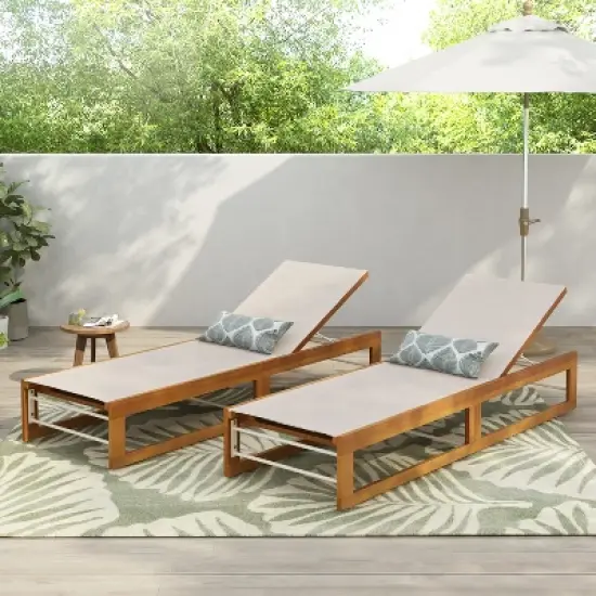 Christopher Knight Home Emile Outdoor Mesh and Acacia Wood Chaise Lounge image {1}