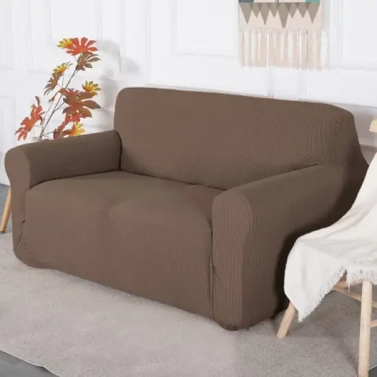Home Mart Goods Taupe 3-Piece Set 4-Way Stretch Slipcover Sofa Loveseat & Armchair Cover Protector image {4}