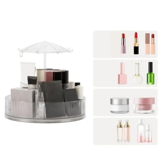 Unique Bargains 360&deg; Degree Rotating Makeup Organizer Clear 1 Pc image {1}