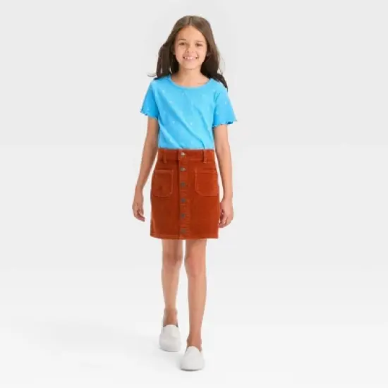 Girls' Button-Front Corduroy Skirt - Cat & Jack&trade; Orange image {2}