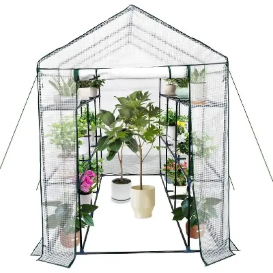 Walk-in Greenhouse with Roll-Up Zipper Door,57 x 57 x 76'' Portable Indoor and Outdoor Green House,3-Tier 6 Shelves Greenhouse image {7}