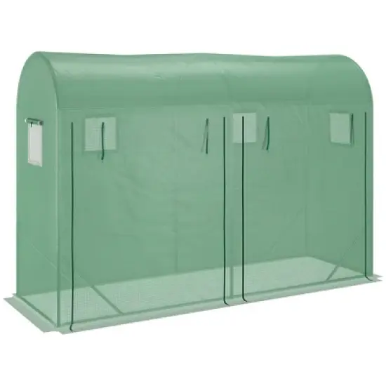 Outsunny 10' x 3' x 7' Tunnel Greenhouse Outdoor Walk-In Hot House with Roll-up Windows and Zippered Door, Steel Frame, PE Cover, Green image {3}