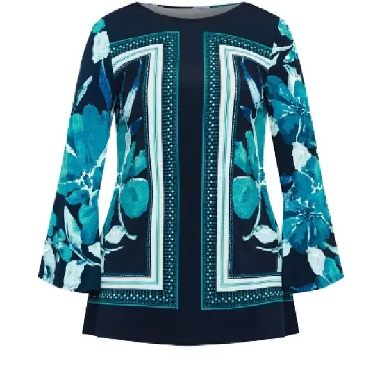 Women's Plus Size Burrow Placement Top - blue | AVENUE image {2}