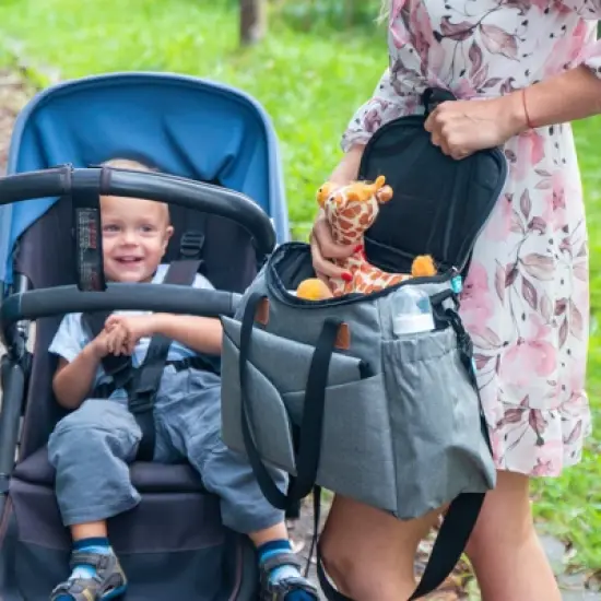 Gray and Black Multi-Compartment Diaper Bag with Changing Pad image {2}
