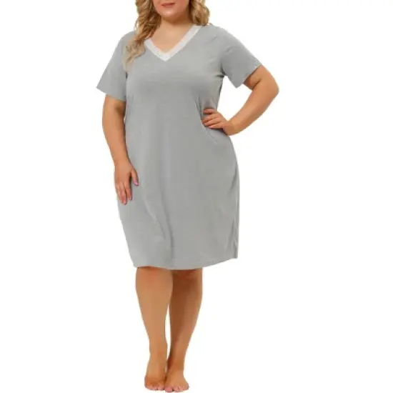 Agnes Orinda Women's Plus Size Solid Comfort Short Sleeves Nightgown image {6}