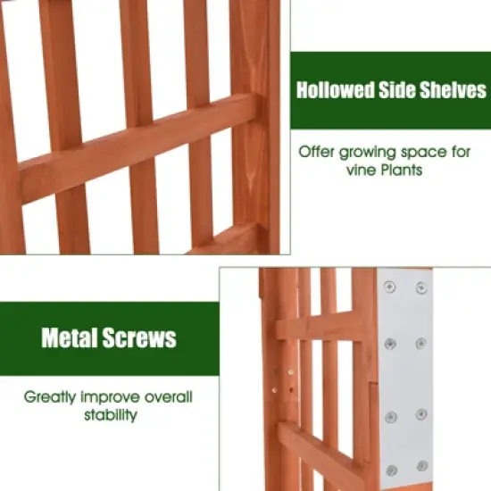 Tangkula 84.5" Outdoor Wood Arbor Natural Finish Arch Trellis Pergola Lattice image {5}