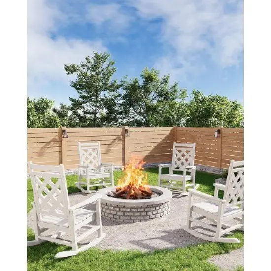 Outdoor Adirondack Rocking Chair, All Weather HDPE Fire Pit Chair with Wide Back, 380LB Weight Capacity Outdoor Lounger Rocking Fire Pit Chair White image {4}