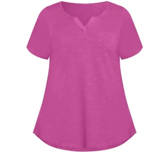 Women's Plus Size Split Neck  T-Shirt  - Clover | AVENUE image {2}