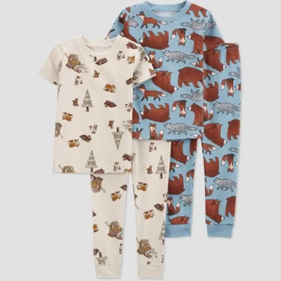 Carter's Just One You&reg; Toddler Boys' Bears and Woodland Short Sleeve Pajama Set - Cream/Blue image {4}