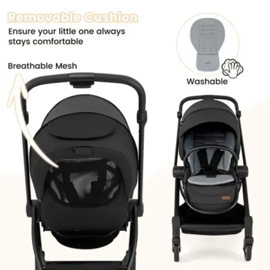 Safstar Baby Stroller Foldable Infant Pram Stroller w/ Reclining Backrest Handle image {3}