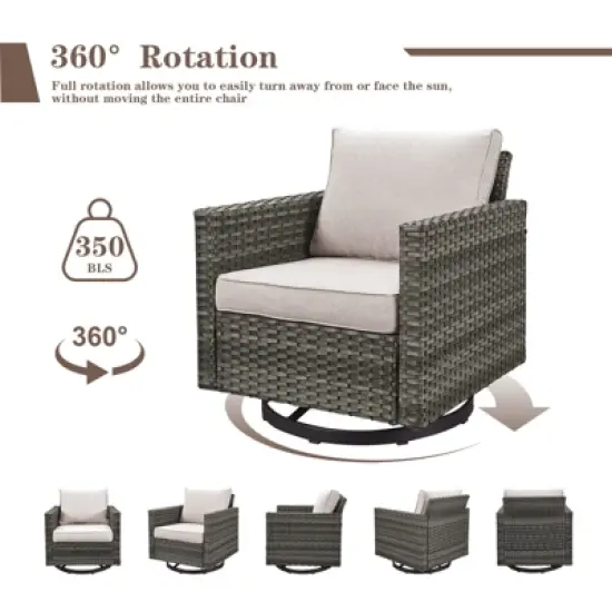 Buenhomino 5pcs Wicker Patio seating Furniture Fire Pit Set with Swivel Chairs for Garden Porch Backyard image {7}