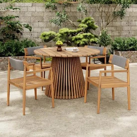 Christopher Knight Home Sett Rustic 5 Piece Patio Acacia Wood Dining Set image {9}