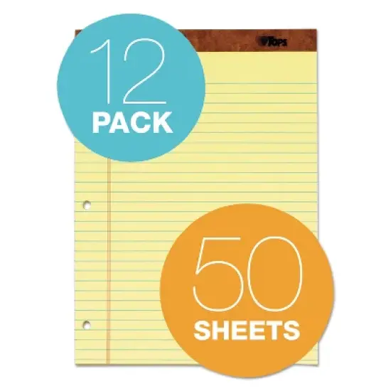 TOPS The Legal Pad Ruled Perf Pad Legal/Wide 11 3/4 x 8 1/2 Canary 50 Sheets DZ 75351 image {5}
