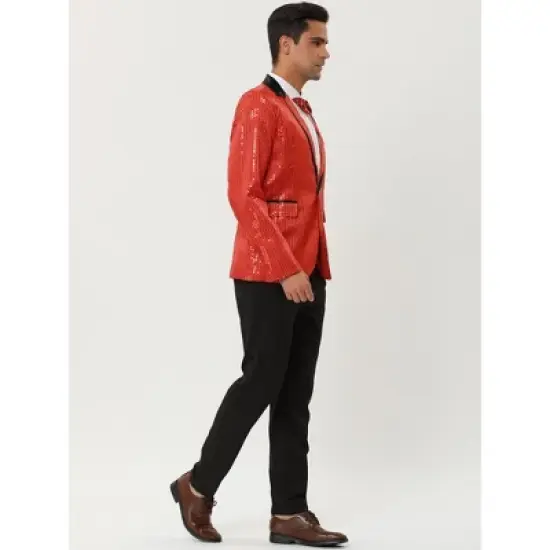 Lars Amadeus Men's Shiny Sequins Wedding Party Prom Sparkly One Button Blazer image {3}
