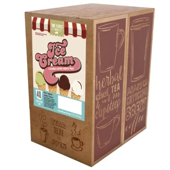 Two Rivers Coffee Ice Cream Flavored Coffee, Variety Sampler, 2.0 Keurig , 40 Ct image {1}