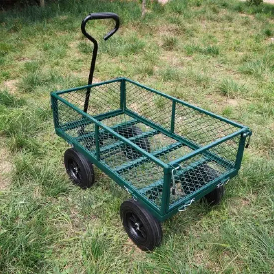 YONWAY Heavy Duty 660 Lbs Capacity Mesh Steel Garden Cart Folding Utility Wagon with Removable Sides10 inch Tire image {11}