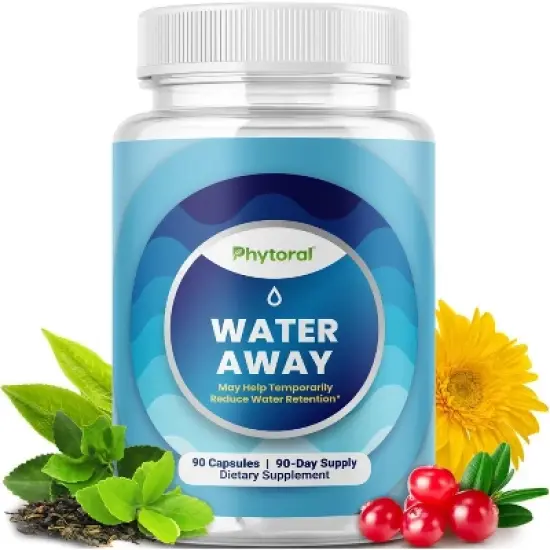 Water Away Capsules, Premium Water Loss Pills Diuretic Pure Dietary Supplement, Phytoral, 60 or 90ct image {8}