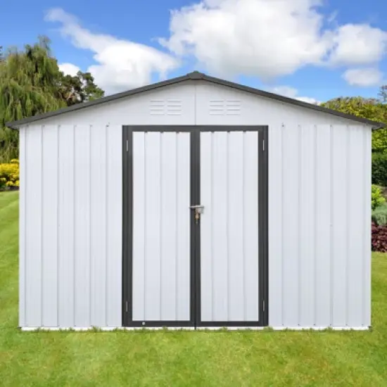 Metal garden sheds 12ftx10ft outdoor storage sheds white+Grey image {6}
