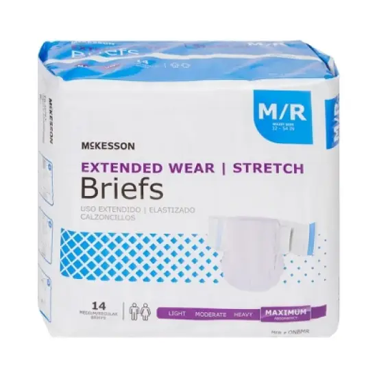 McKesson Extended Wear Stretch Briefs, Incontinence, Maximum Absorbency, Unisex, Medium, 14 Count, 4 Packs, 56 Total image {1}