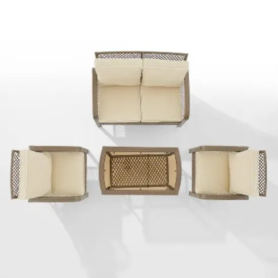 Tribeca 4pc Outdoor Wicker Conversation Set - Sand/Driftwood - Crosley image {9}