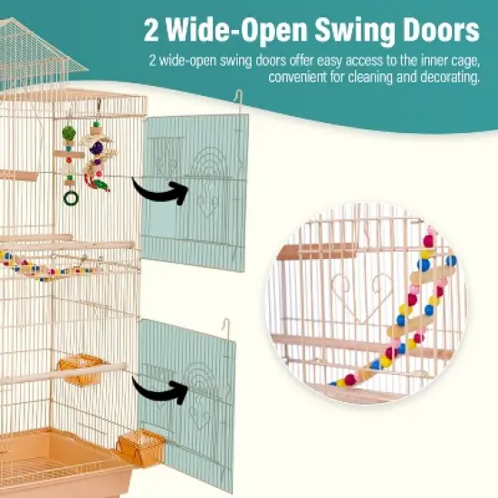 FDW 39 Inch Bird Cage Multi-Level Parrot Cage Roof Top Large Flight Cage with Removable Trays Accessories & Swinging Perch Ideal image {3}