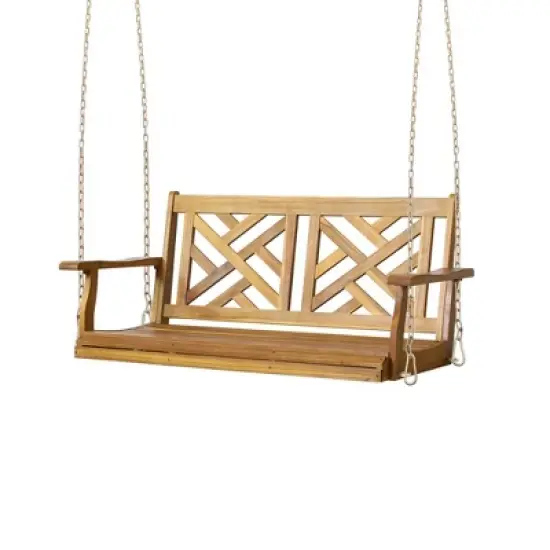 Outdoor Porch Swing Chair, Acacia Wood Swing Chair Bench With Hanging Chain, Outdoor Patio Hanging Bench Chair Furniture image {2}