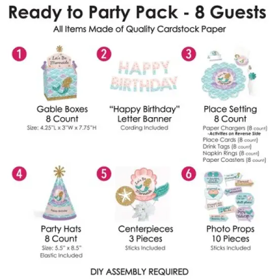 Big Dot of Happiness Let's Be Mermaids - Happy Birthday Party Supplies Kit - Ready to Party Pack - 8 Guests image {2}