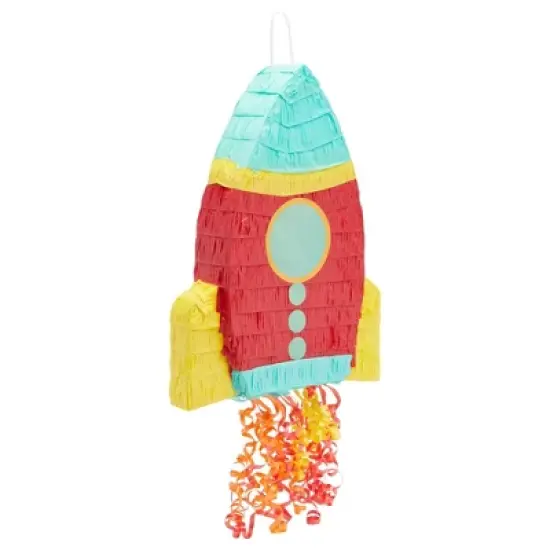 Blue Panda Rocket Ship Pull String Pinata for Kids Space Party, Astronaut Birthday Decorations, 16.5 x 12.5 x 3 In image {5}
