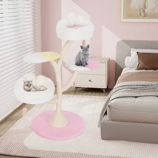 Tangkula Multi-Layer Cat Tree Cute Cat Tower w/ 2 Cat Perches & 2 Platforms image {2}