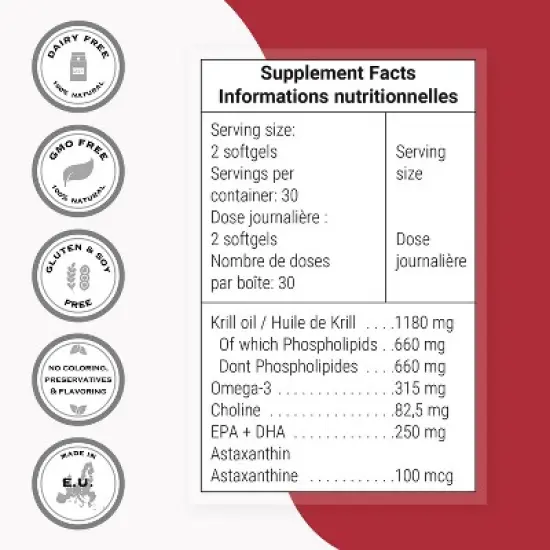 SuperSmart Krill Oil 1180mg per Day (High Absorption) - Krill Oil Omega 3 Supplement - EPA & DHA Fatty Acids | Non-GMO & Gluten Free - 60 Softgels image {2}