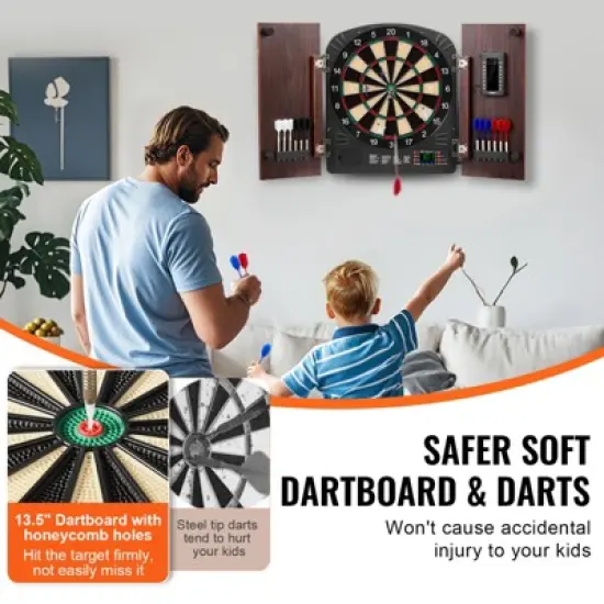 VEVOR Dartboard and Cabinet Set, Ready-to-Play Bundle Dartboard Cabinet Set, Hideaway Cabinet Features Electronic Scoring, Brown image {3}