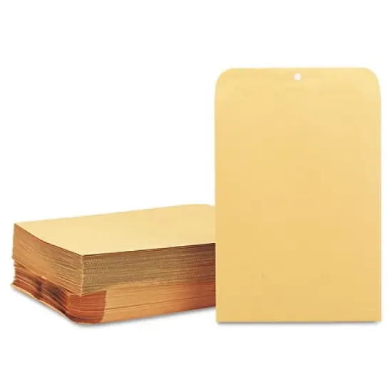 Quality Park Clasp Envelope, 28 lb Bond Weight Kraft, #90, Cheese Blade Flap, Clasp/Gummed Closure, 9 x 12, Brown Kraft, 100/Box image {1}