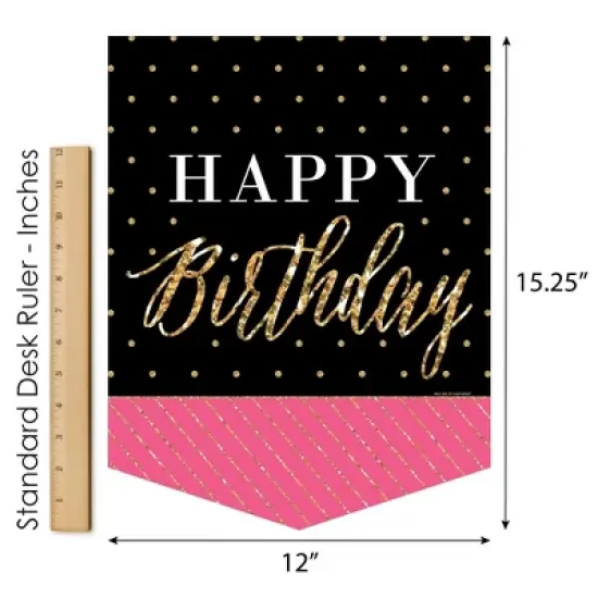 Big Dot of Happiness Chic Happy Birthday - Pink, Black & Gold - Outdoor Home Decorations - Double-Sided Birthday Party Garden Flag - 12 x 15.25 inches image {4}