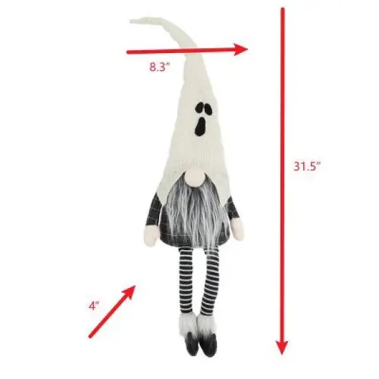 Whisen Fabric Sitting Gnome w/ White Ghost Hat, Halloween Decoration - Black & White image {8}