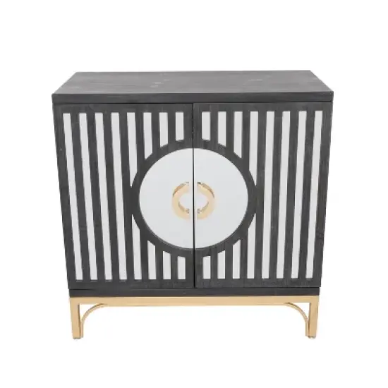 Art Deco Contemporary Mirrored Wood Cabinet Black - Olivia & May image {1}