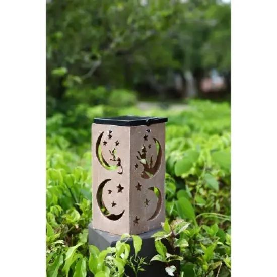 Techko Maid LED Solar 10.8" Portable Moon & Star Cut Out Decorative Outdoor Lantern Clear image {5}