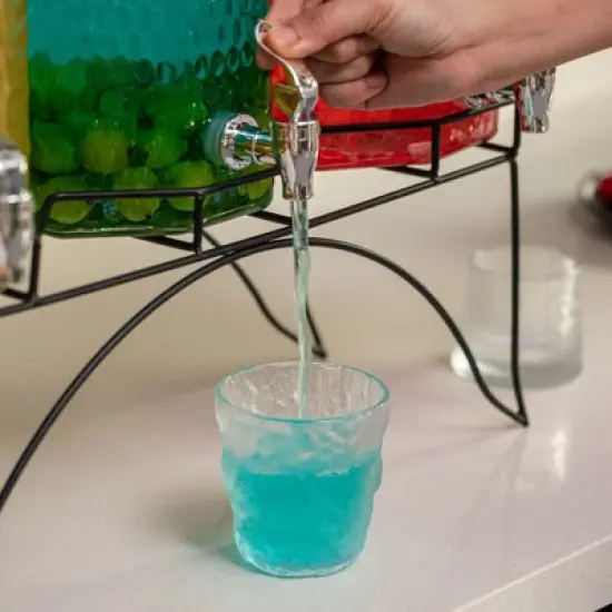 Basicwise 3-Piece Glass Drink Dispenser Set with Metal Stand and Stainless Steel Spigot - Beverage Dispensers for Lemonade, Juice, Water, and Punch image {2}