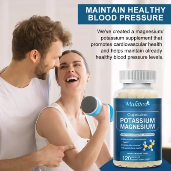 Mulittea Potassium Magnesium Gluten Free Capsules Dietary Supplement - 120 Count image {2}