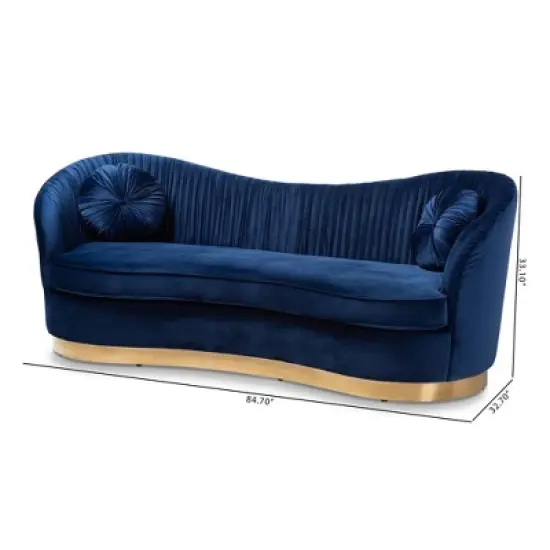 Nevena Velvet Sofa Blue - Baxton Studio image {5}
