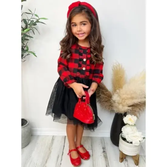 Girls Pretty Plaid Ruffled Tutu Dress - Mia Belle Girls image {1}