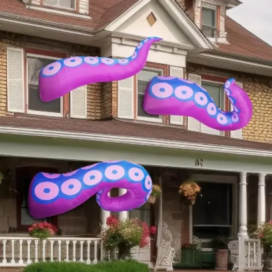 Joyfy 3 Pcs Halloween Inflatable Outdoor Decorations, Purple Octopus Tentacle with Built-in LEDs Broke Out from Window for Halloween Window Roof Decor image {6}