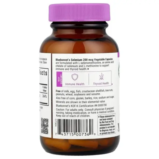 Bluebonnet Nutrition Selenium, 200 mcg, 90 Vegetable Capsules image {2}