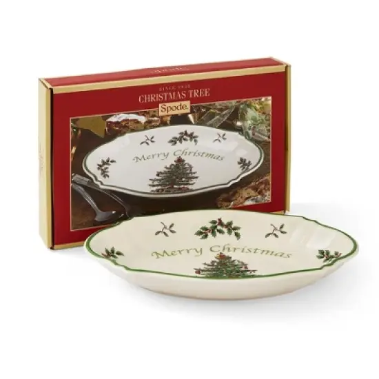 Spode Christmas Tree Oval Festive Tray - 6-Inch Rectangular Earthenware Serving Tray, Holiday Tableware - Dishwasher, Microwave, Oven Safe image {3}