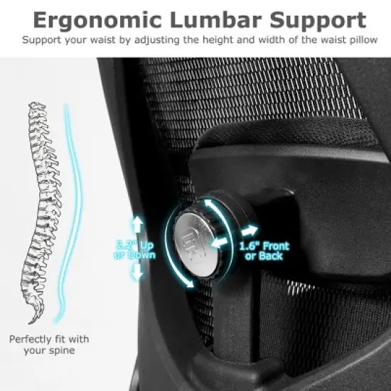 High Back Mesh Office Chair Adjustable Lumbar Support&Headrest Home Study Black image {7}