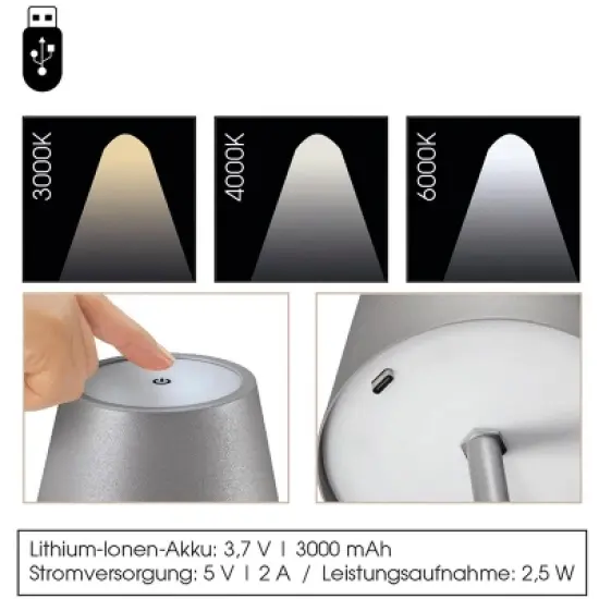 CILIO "Luce" LED Bottle Lamp, black, 5.25" x 4.25" dia. image {3}