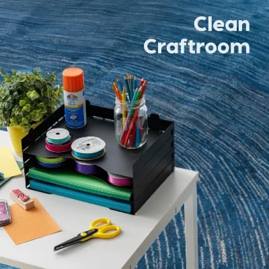 IRIS USA Metal Stackable Letter Tray Paper Organizer, Black, 4Pack image {7}