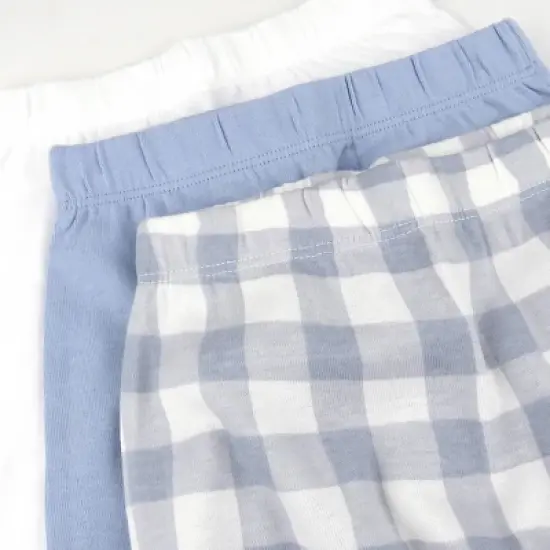 Honest Baby 3pk Painted Buffalo Check Footed Harem Pants - Blue image {1}