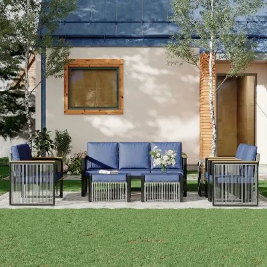 EROMMY 7 Pieces Modern Outdoor Conversation Set Sectional Sofa With Ottomans And Coffee Table image {8}